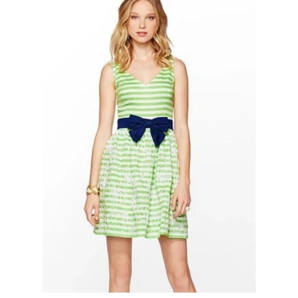 NEW Lilly Pulitzer Roswell Green Striped Embellished Dress Size 4 (no Belt)